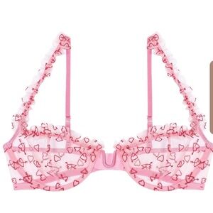 Le Petite Trou Underwire Heart Bra with hearts pink red  size small
